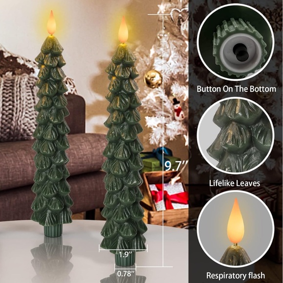 Flameless Christmas Tree Taper Candles - Set of 3 - Picture 3 of 3